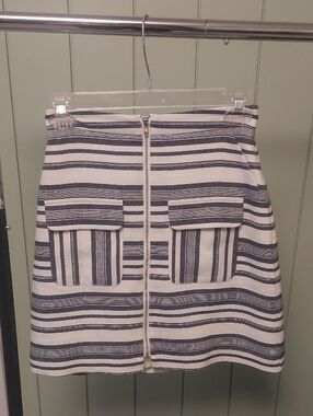 Striped Front-Zip Pocket A-Line Skirt in Navy and White Ever New